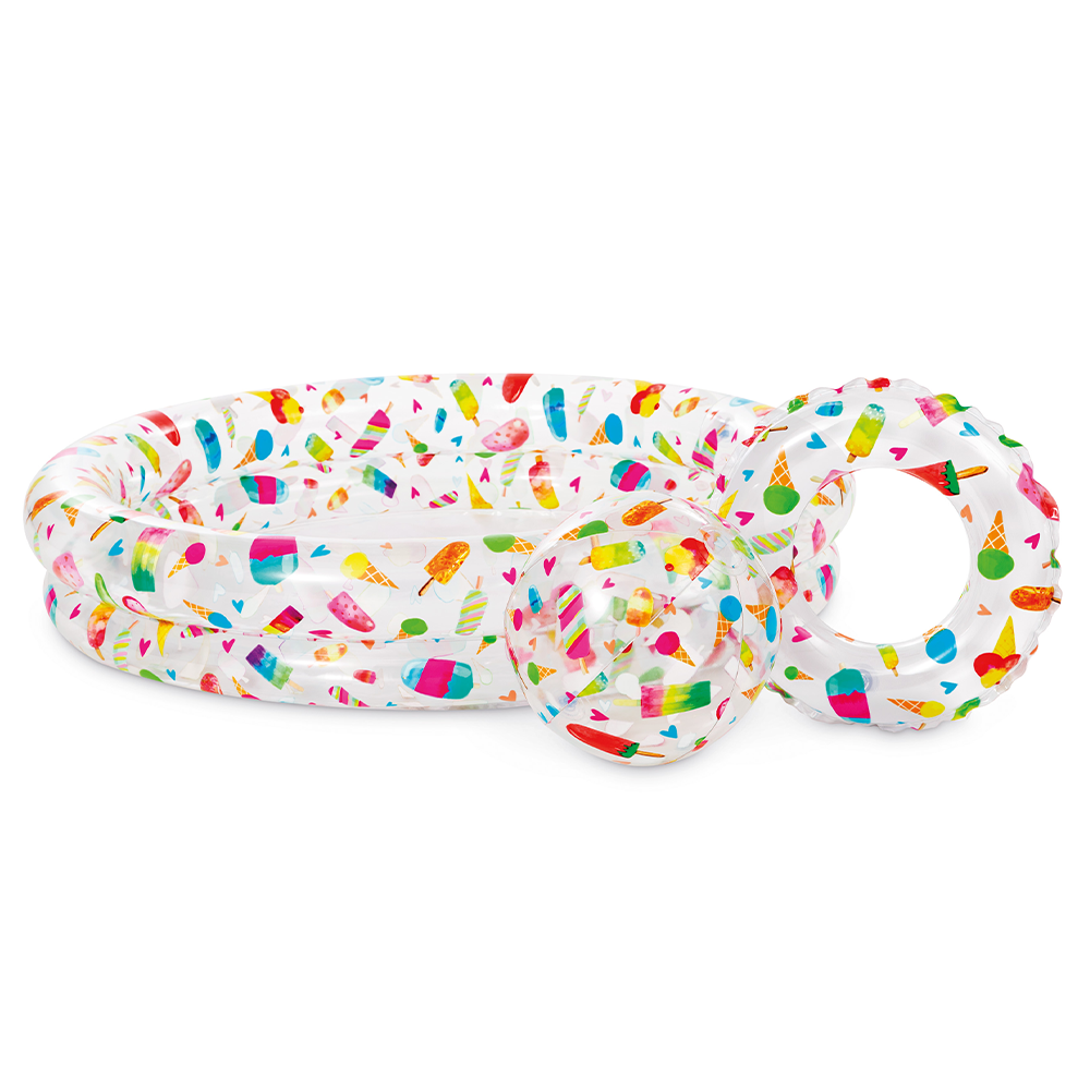 Сет базен, гума за пливање и топка со летен дезен 122 x 25 cm